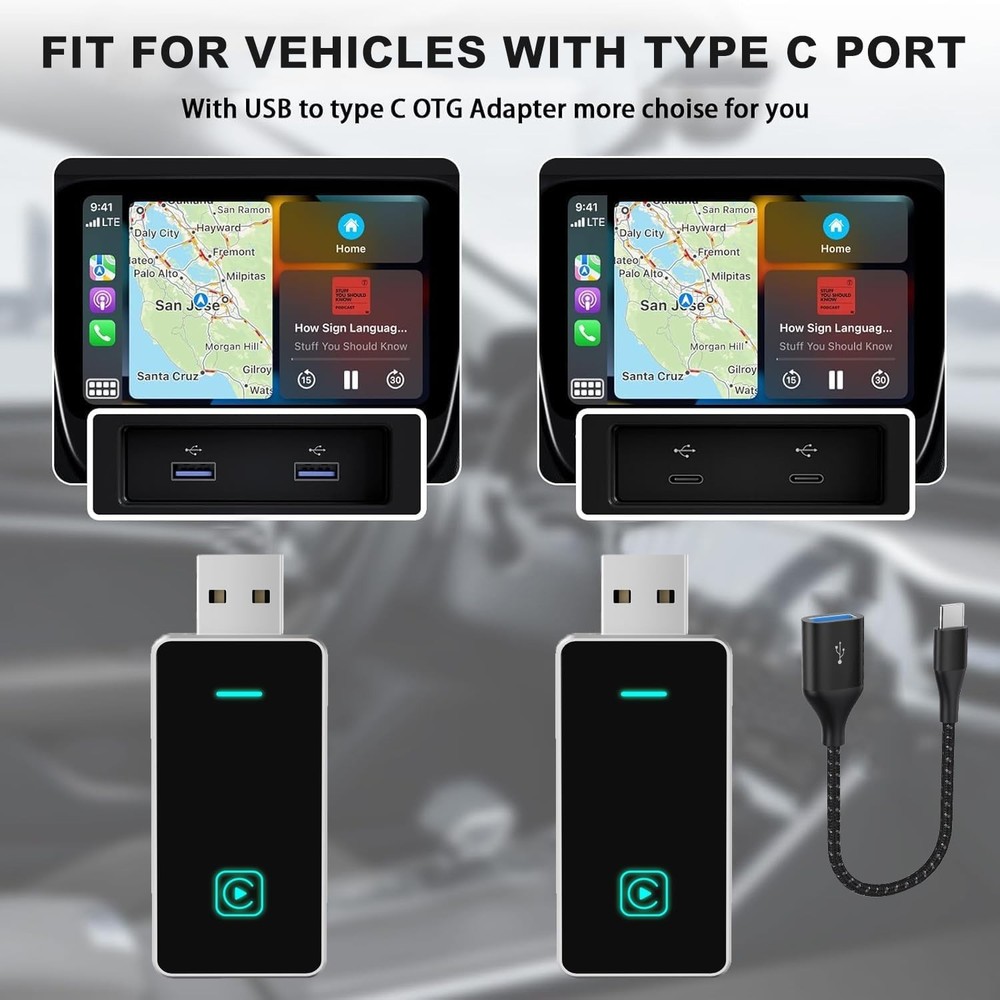 Tobyn Mini Wireless CarPlay Adapter for iPhone iOS 10+ – Convert Wired CarPlay