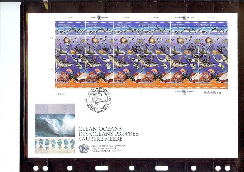 1992 Clean Oceans Large First Day Covers - Full Sheets - All 3 Offices - Mint