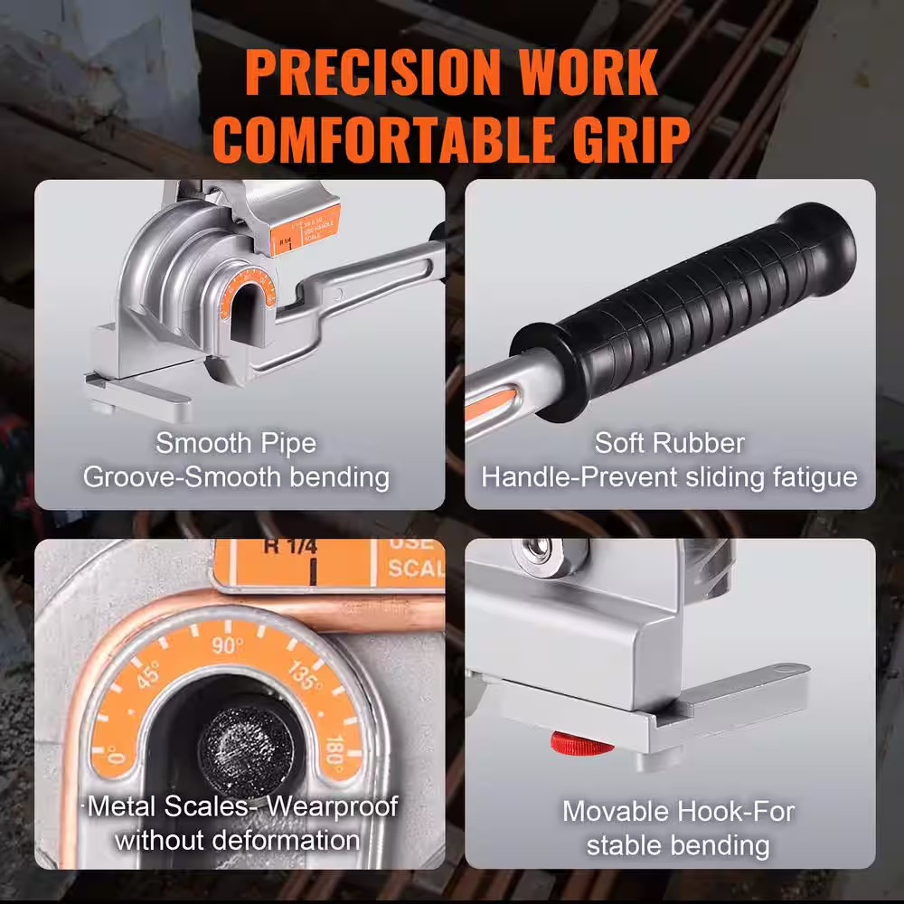 Pipe Tube Bender, 1/4 In., 3/8 In., 1/2 In. O.D., 3 in 1-Manual Level Tube Bende