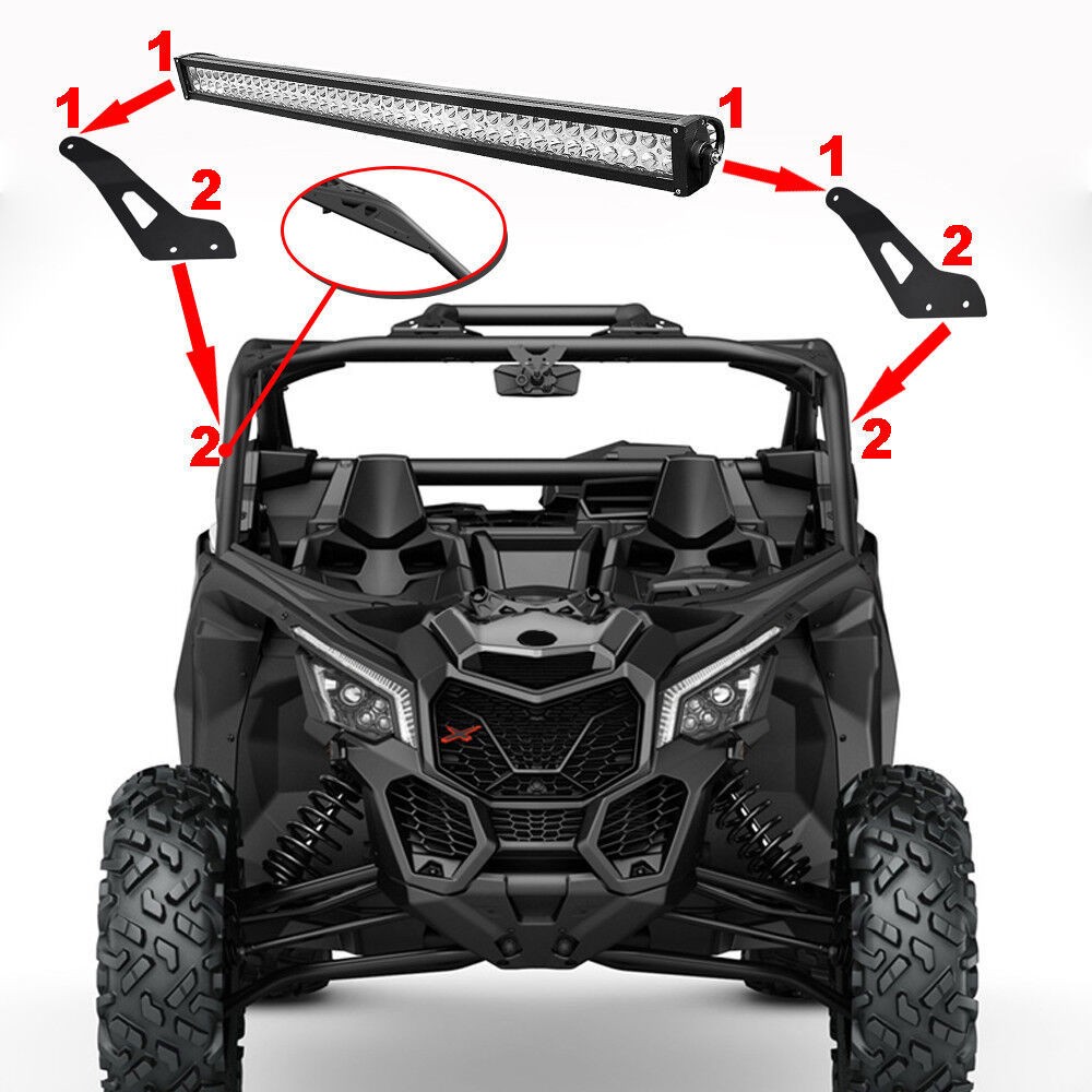 For 2017-25 Can-am Maverick X3 Curved 50'' LED Light Bar Roof Bracket + 4" Pods