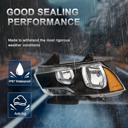 Halogen Headlights Assembly Compatible for 2011 Black Housing Amber Reflector
