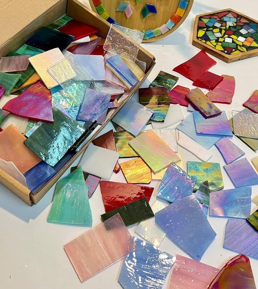 Iridized Stained Glass Pieces for Crafts, 1Kg Pack