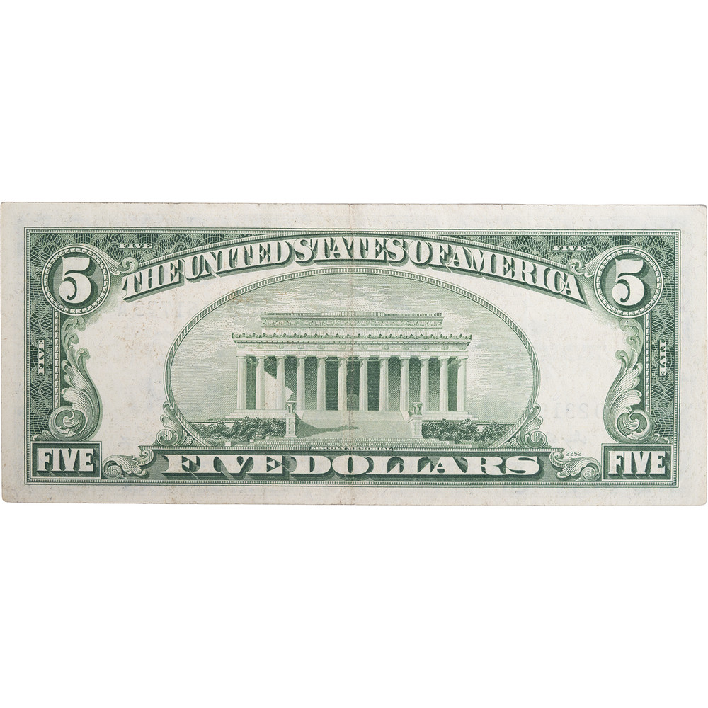 1953 $5 Blue Seal Silver Certificate Nice VF Condition
