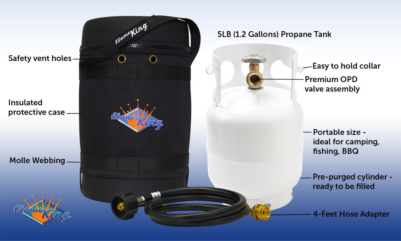 Insulated Protective Carry Case, 5LB Propane Tank and Adapter Hose for Outdoors