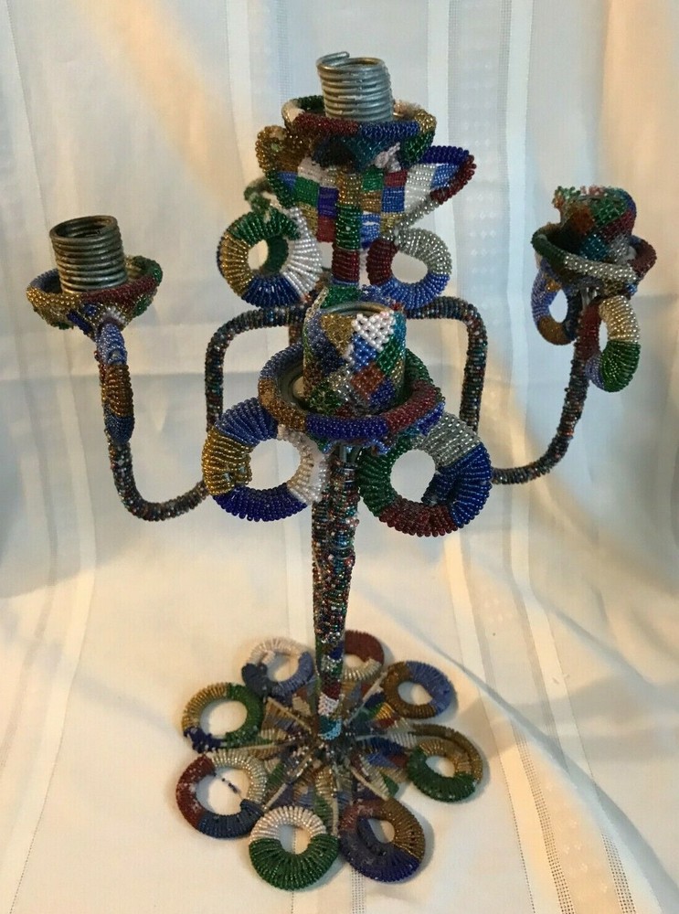 HANDCRAFTED BEADED CANDELABRA ~