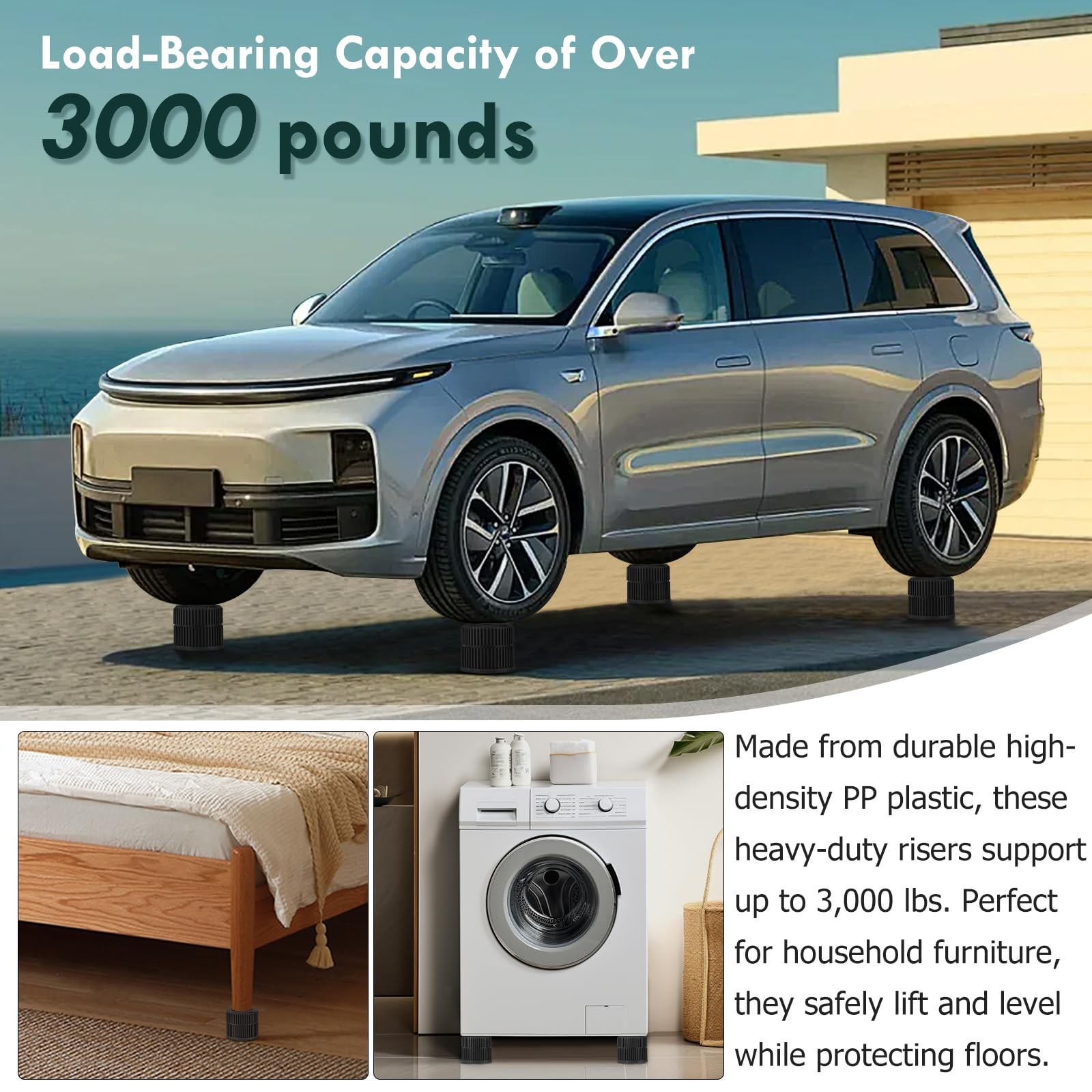 Round Bed Risers 4-Packs Adjustable Furniture Leg Extenders, Stackable(1.3" -...