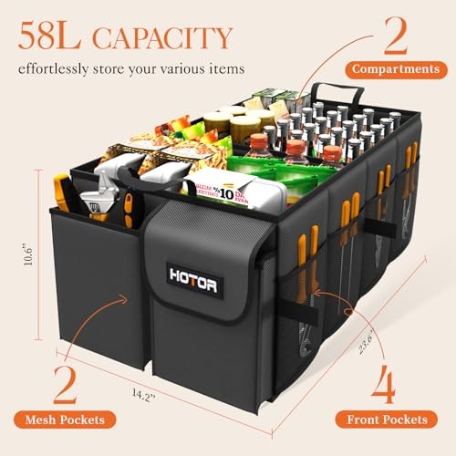 Foldable Trunk Organizer - SUVs & Sedans, Sturdy Car Organization Large Black