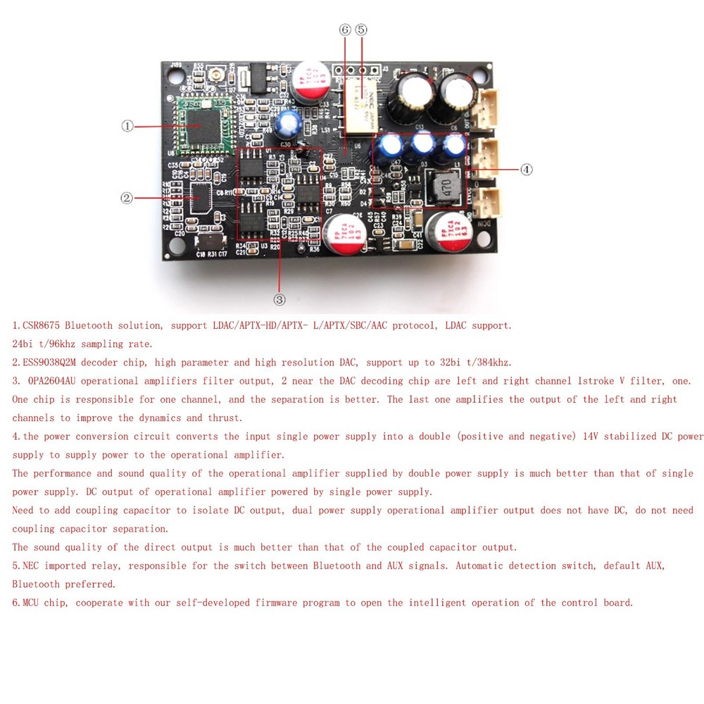 Vehicle ESS9038+QCC5125 Bluetooth 5.1 Decoder Board Supports LDAC