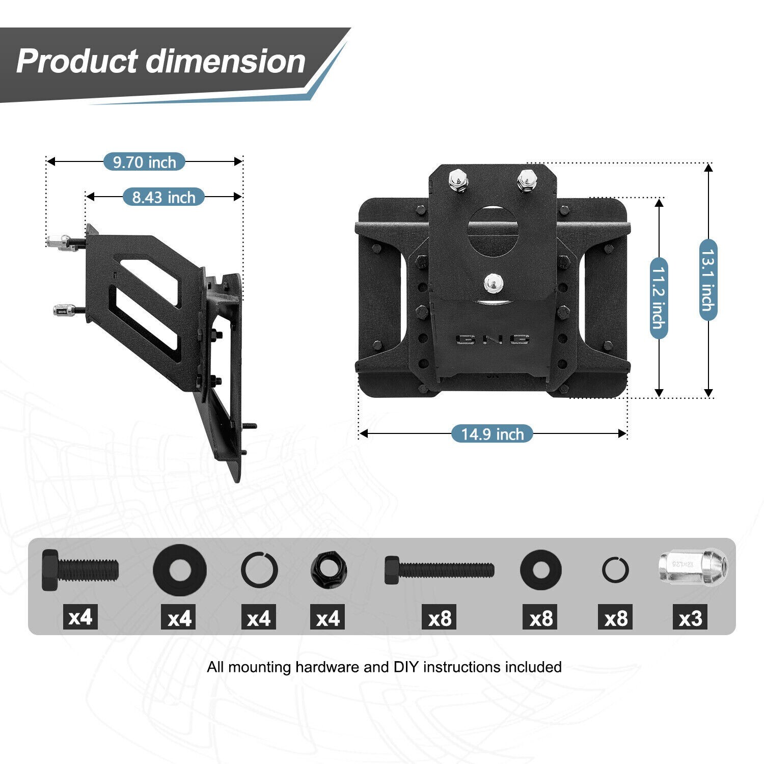Vijay Fit 2007-2017 Wrangler JK/JKU Spare Tire Carrier Adjustable Tire Lift