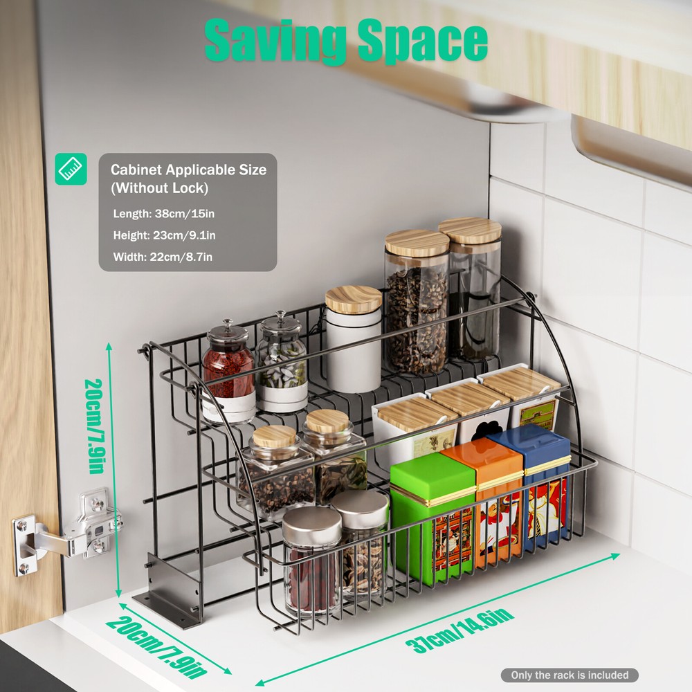 3 Layers Pull Down Spice Rack Pull Out Metal Cabinet Organizer Kitchen Stand