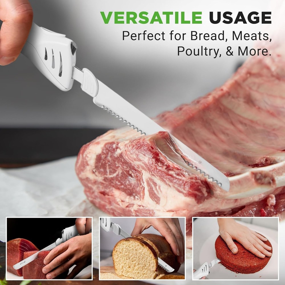 Versatile Electric Kitchen Knife - Includes Wooden Stand for Elegant Storage