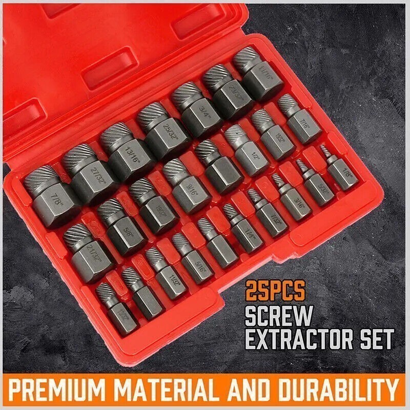 25Pcs Multi-Spline Screw Extractor Set Hex Head Bit Socket Wrench Bolt Remover