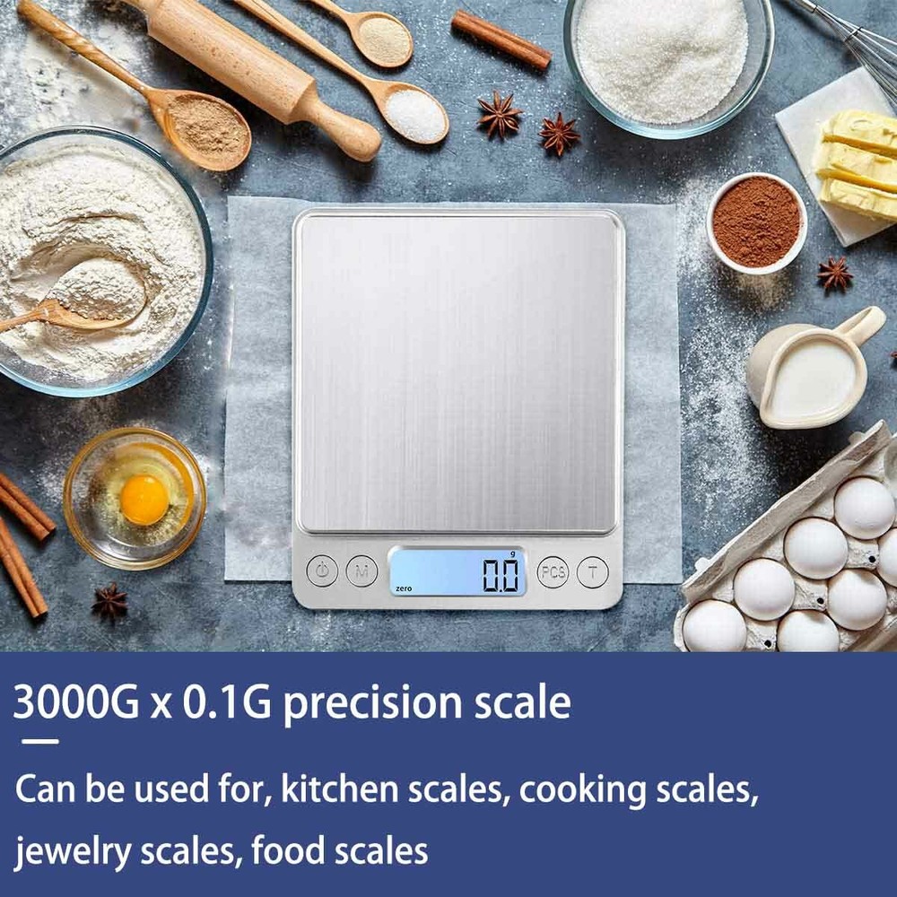 3000g Kitchen Scale for Cooking Baking, 0.1g High Precision Electronic Scale