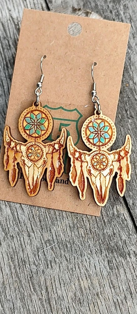 Rustic bull skull dreamcatcher earrings