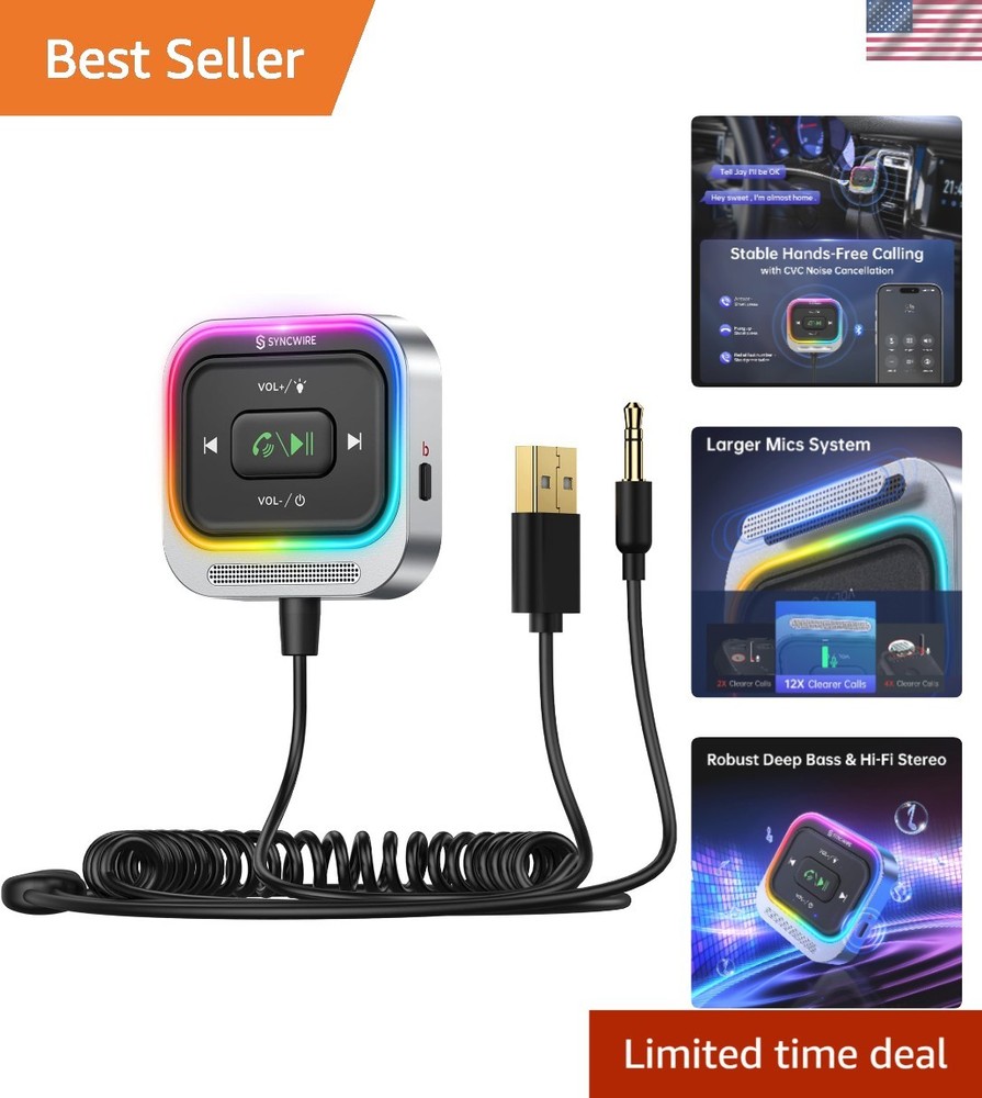 Bluetooth 5.4 Car Receiver - Noise Cancellation and Coiled Cable Design