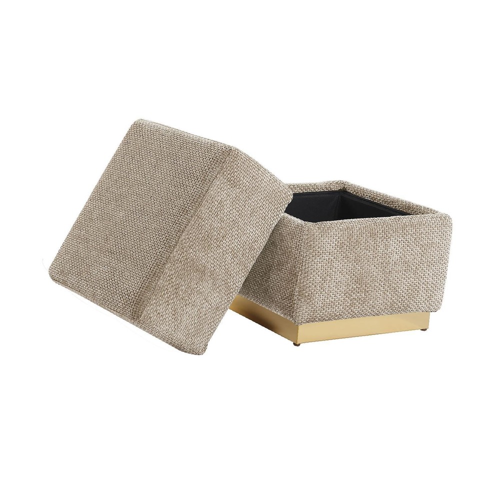 Cube Design Storage Stool Chairs Accent Seating Silver Gray with Gold Plated