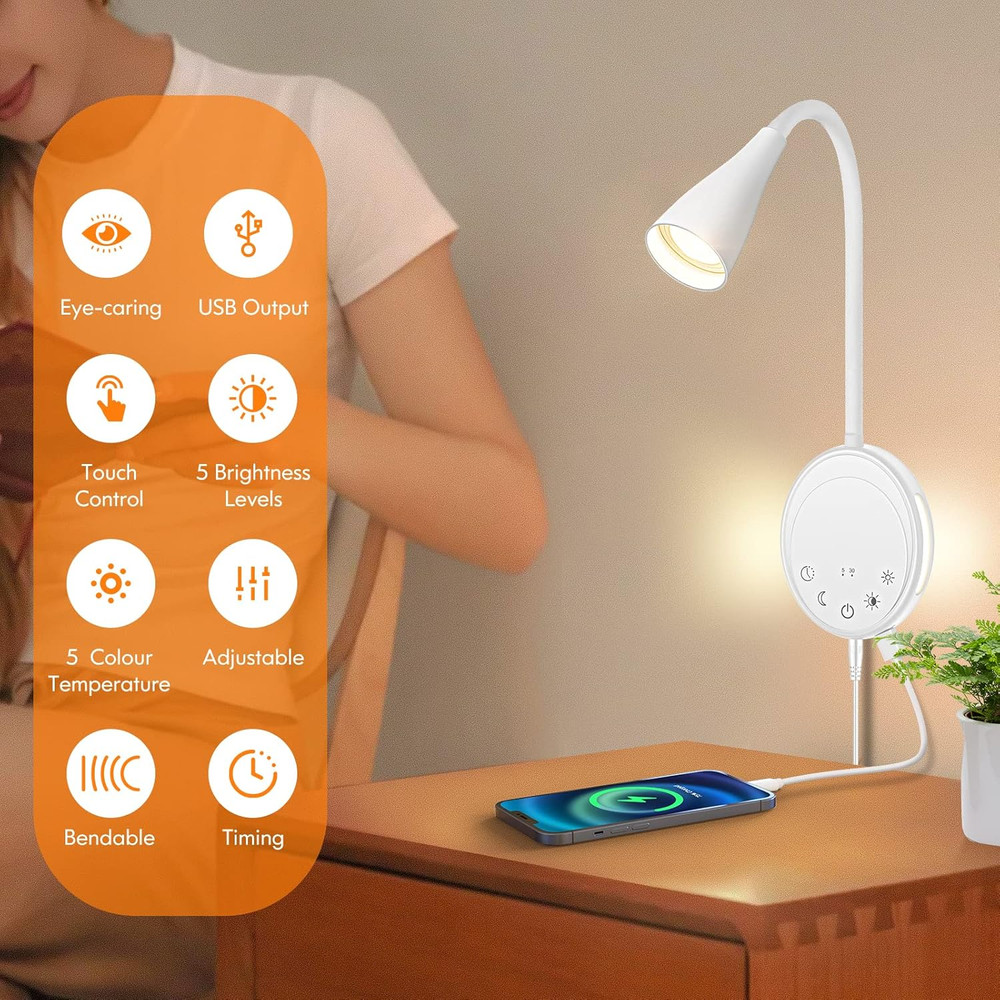LED Wall Mounted Reading Light, Book Light for Reading in Bed with Touch