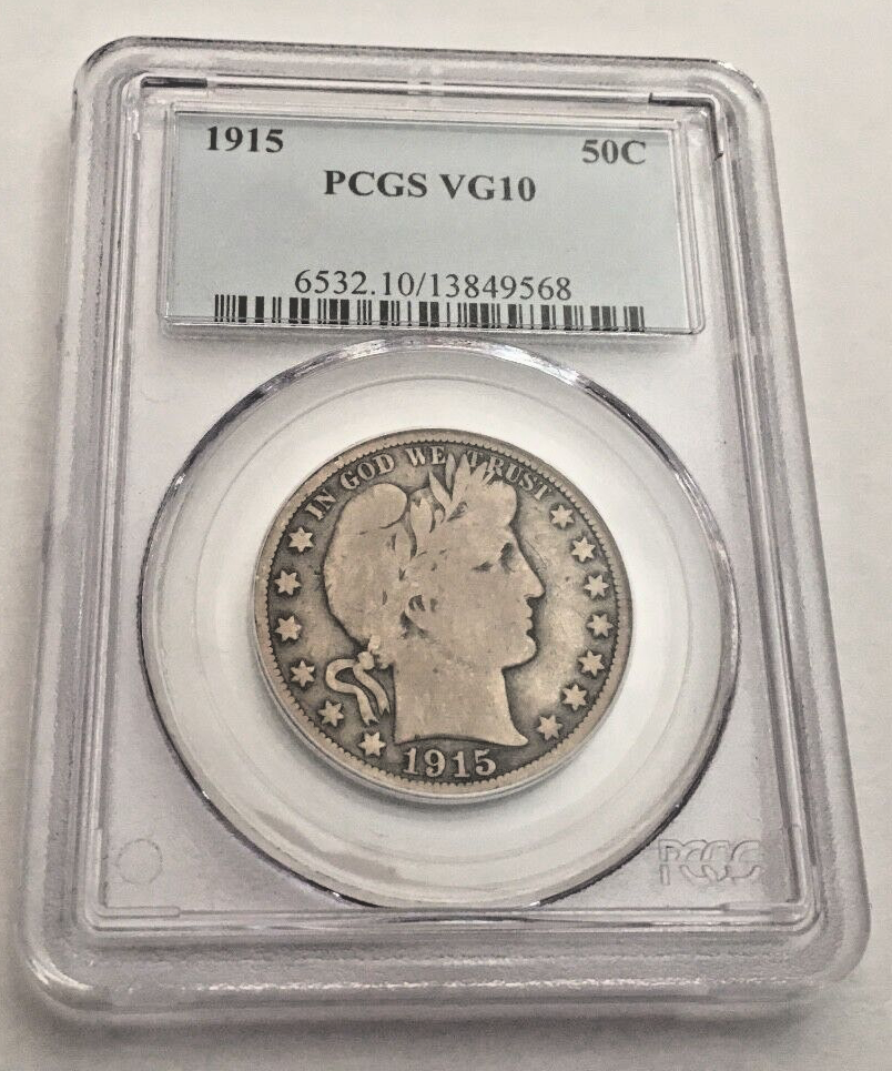 1915 50C Barber Half Dollar PCGS VG10 Certified