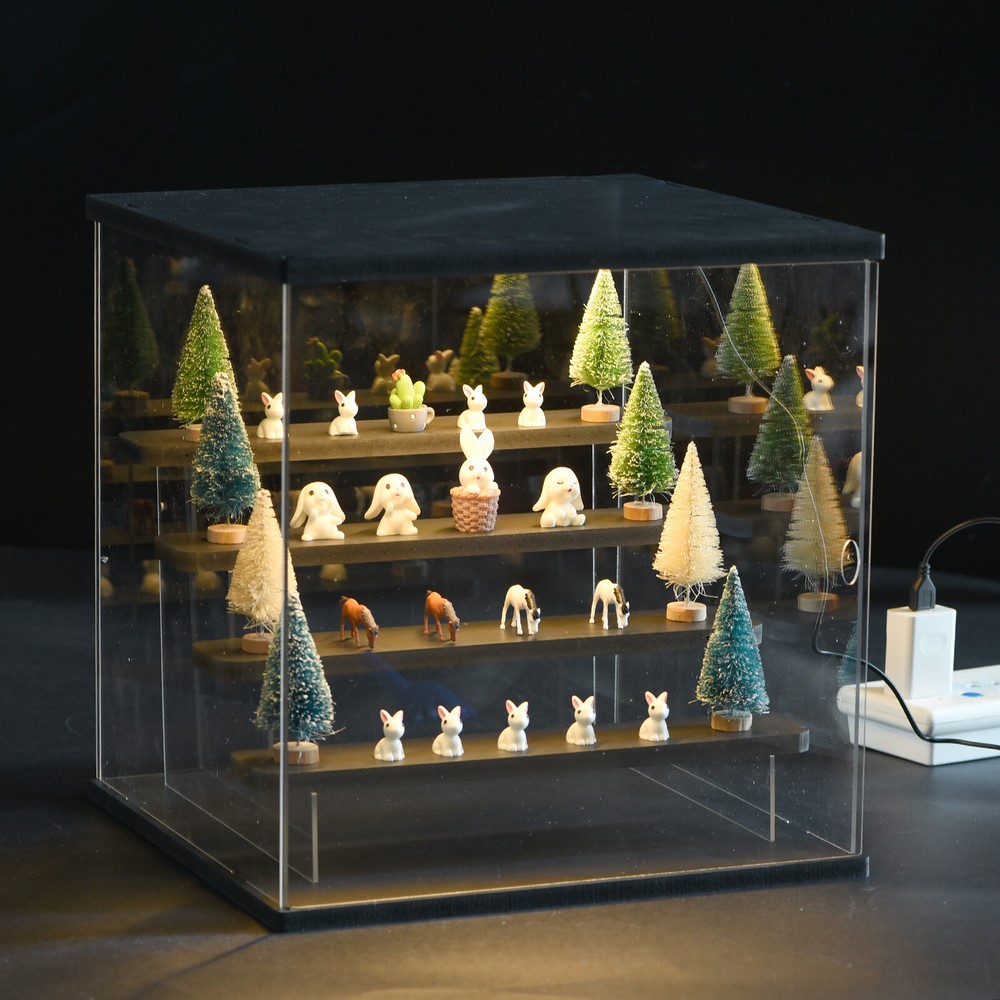 Clear Acrylic Display Case LED 4 Tier Dustproof Assemble Cube Display Boxes