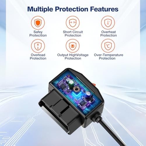 OBD Power Cable for Dash Camera,OBD2 to USB C Adapter Hardwire Kit with Low