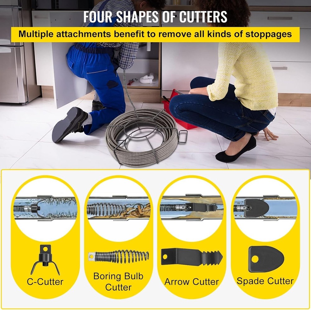 75ft x 3/8 inch Drain Cleaning Cable, Solid Core Cable Sewer Cable