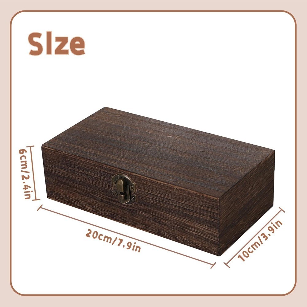 Vintage Wooden Storage Box with Lid Rectangular Solid Wood Keepsake Organizer