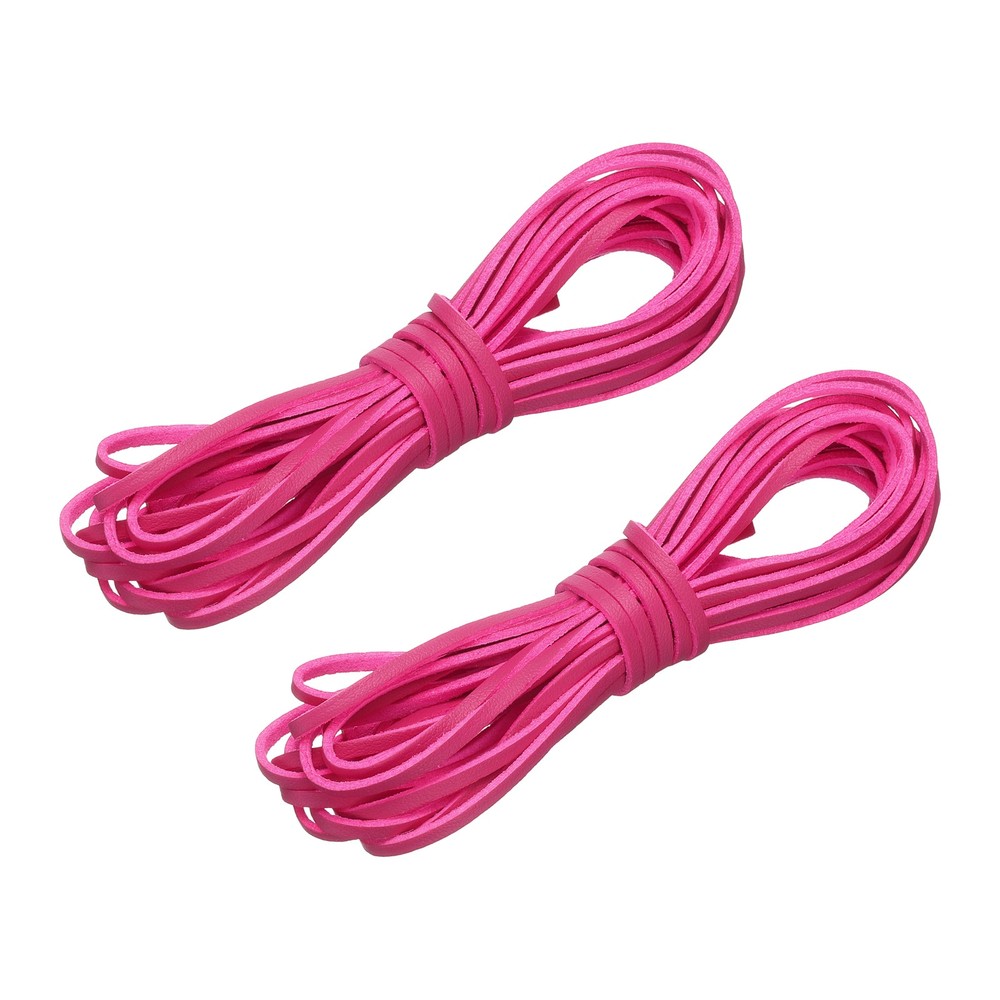 2 Pcs Flat Suede Leather Cord, 5.5 Yards 2.6mm Craft Braid String, Rose Red