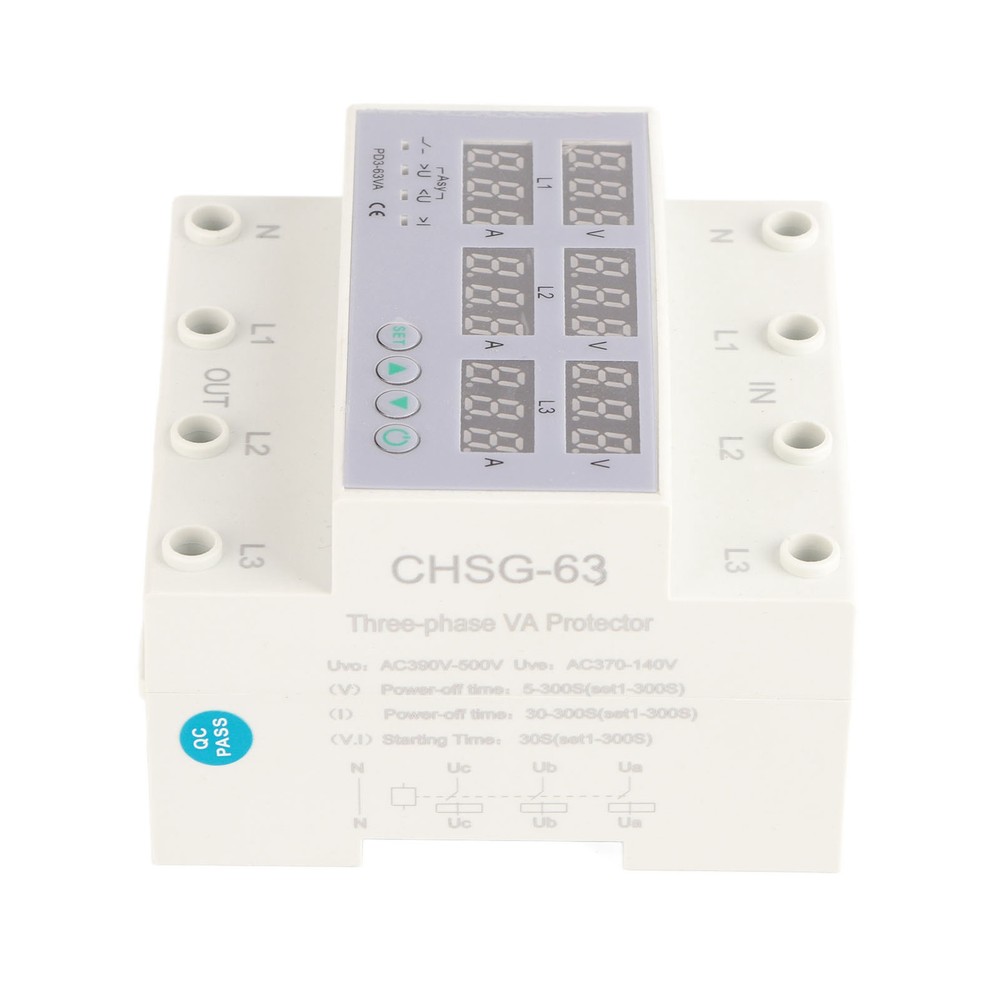 3 Phase DIN Rail Voltmeter Ammeter Automatic Overvoltage Protector 63A Part