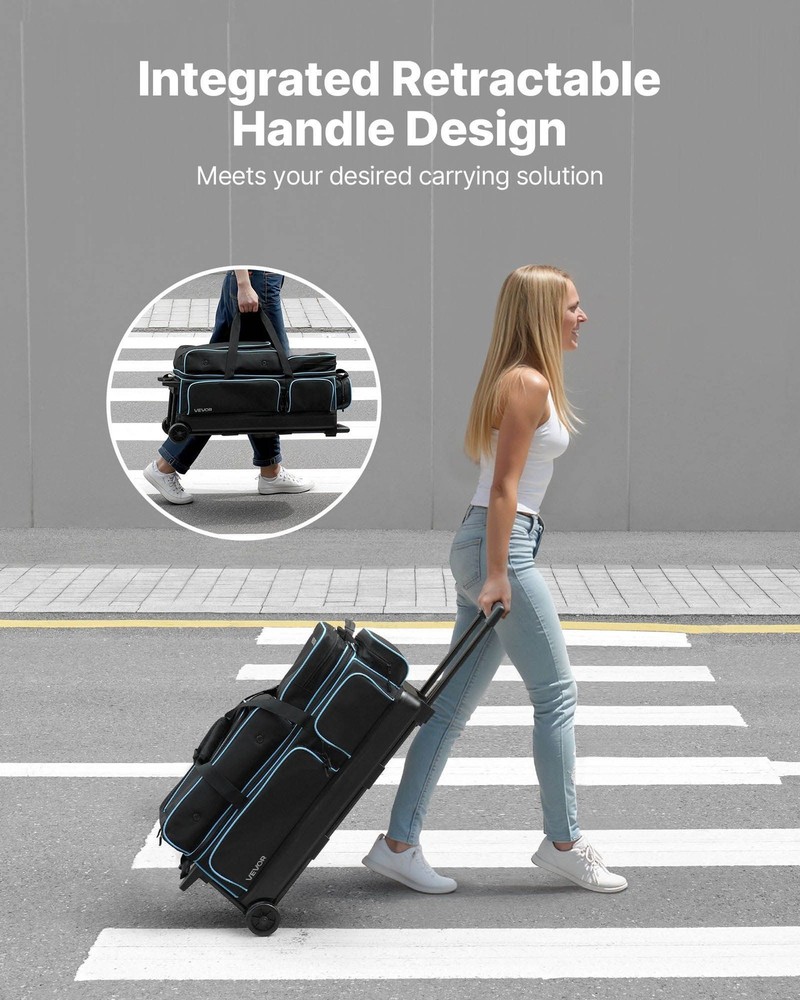 3 Ball Roller Bowling Bag Wheeled Double with Shoe Storage Compartment NEW