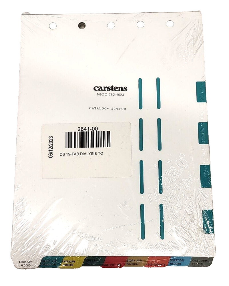 Heavy Duty Plastic Dialysis Divider Set, 19 Pull Tab Die Cut for 5 Ring binders