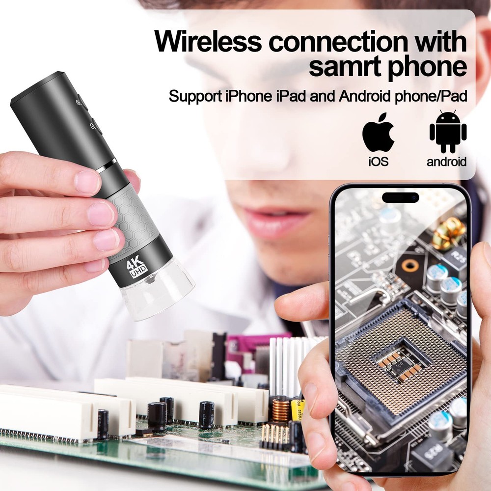 4K WiFi Digital Microscope – Wireless Handheld for iPhone Android Windows Mac