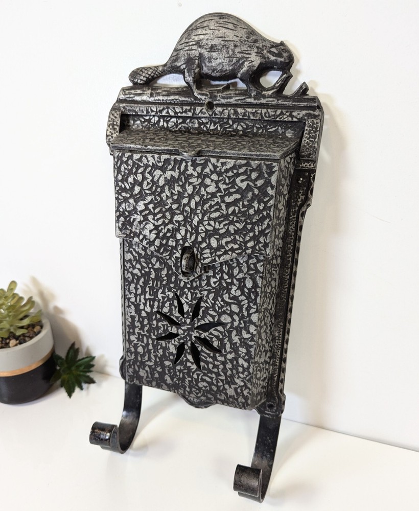Cast Aluminum Mailbox Beaver Canada wall mount hook Lockable Mid Century modern