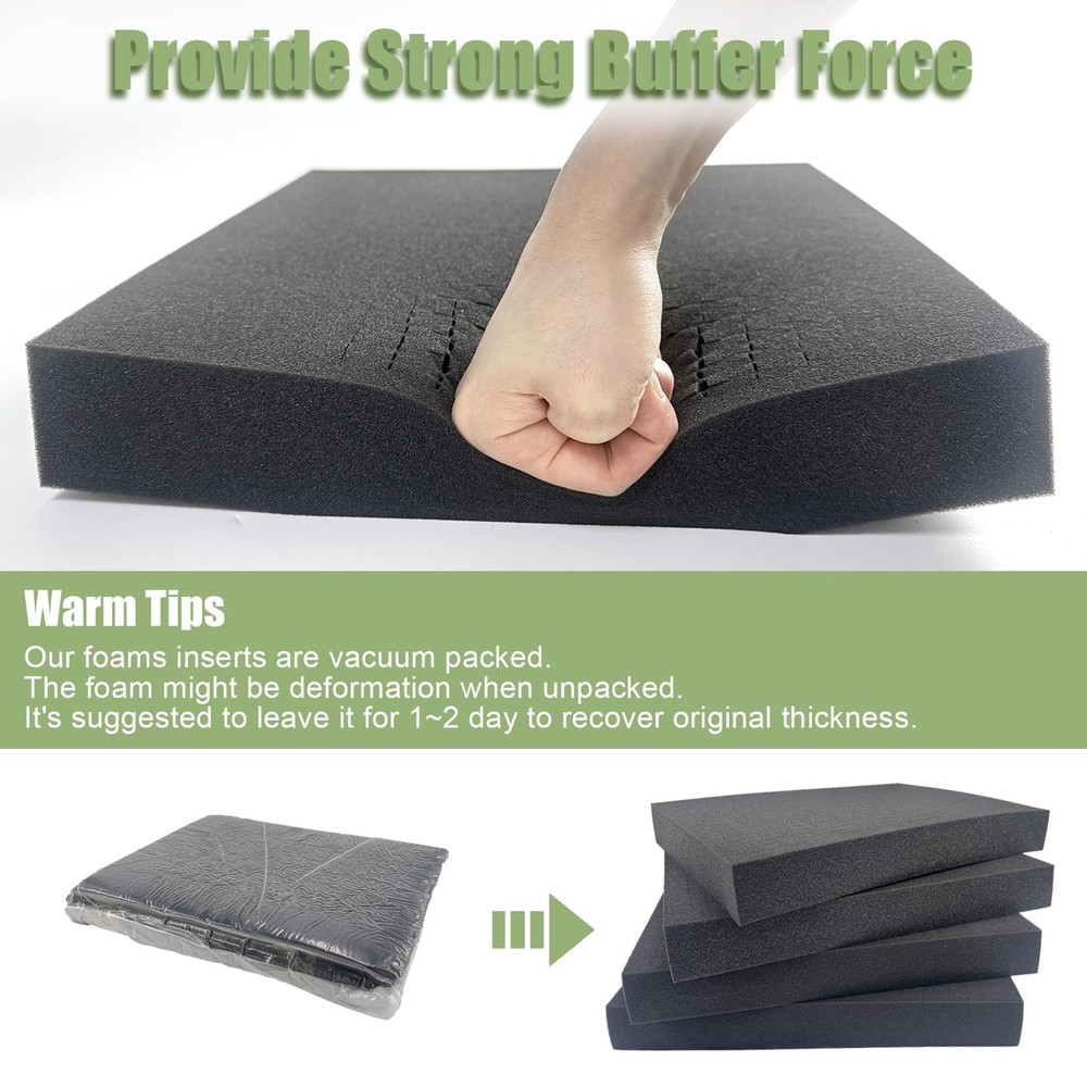 4 Pcs Polyurethane Pluck Pre Cube Sheet Foam for Boxes Cases, 16x12x2 Inch
