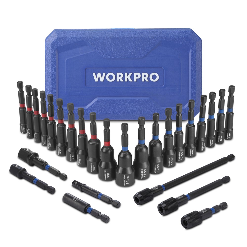 WORKPRO 27PCS Magnetic Nut Driver Set Impact Drill Driver Bit 1/4" Hex Shank NEW
