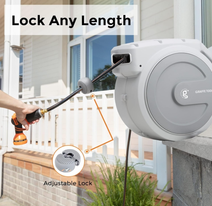 Giraffe Tools Retractable Garden Hose Reel Wall Mounted 130 ft