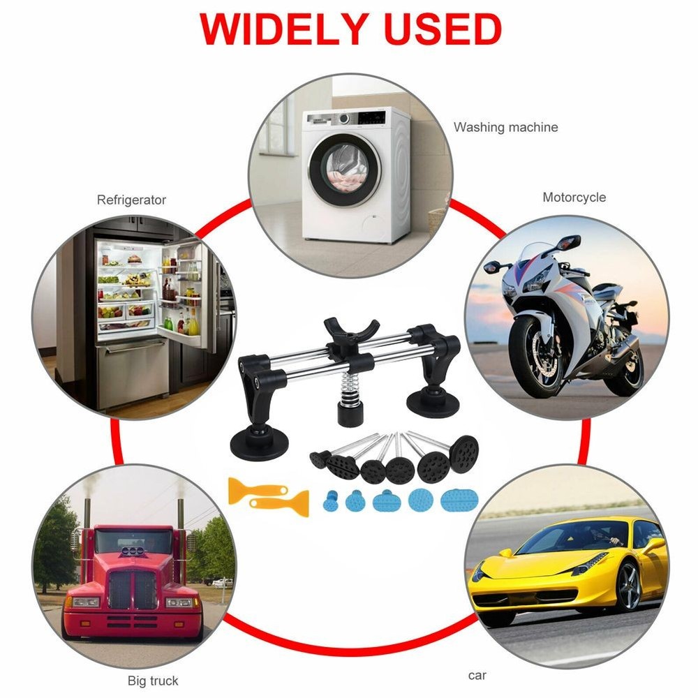 Auto Body Dent Puller Kit Paintless Dent Repair Double Pole Bridge Dent Puller