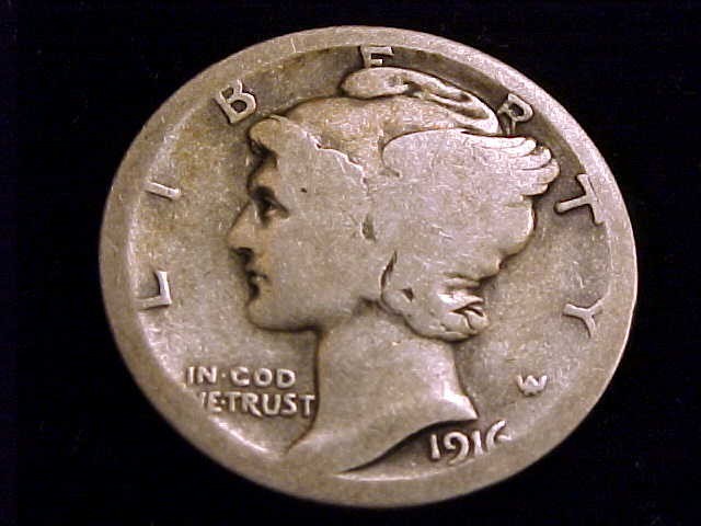 1916-S Mercury Dime, About  Good grade