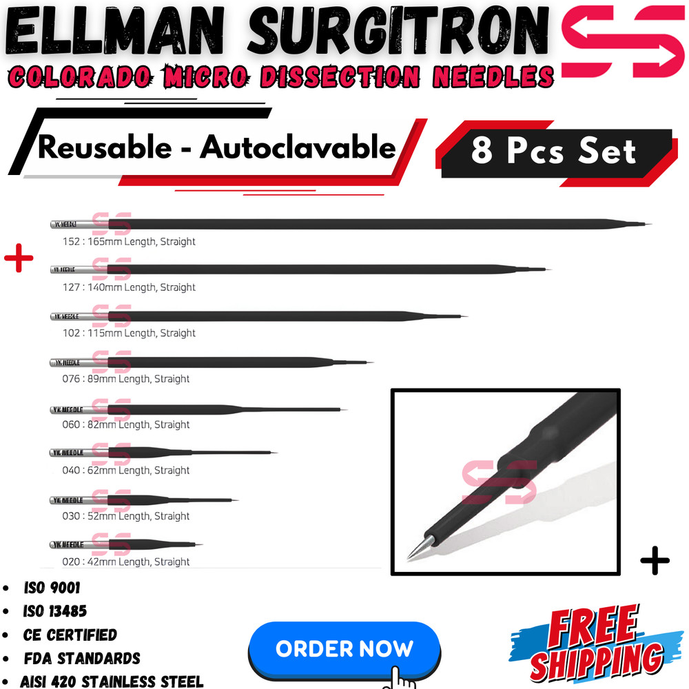 8 Pcs Ellman Colorado Micro Dissection Needle Electrodes Reusable -Tungsten Tips