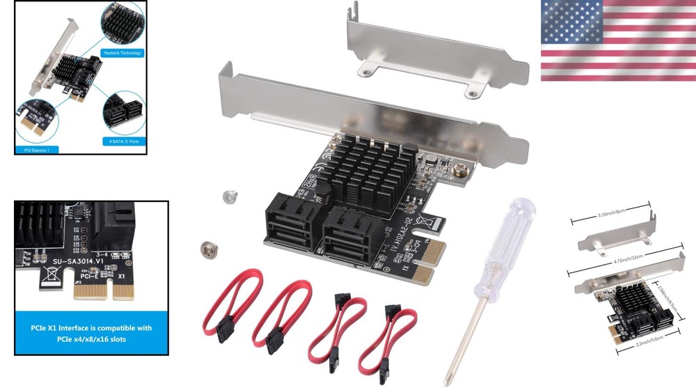 SATA 4 Port Expansion Card Compatible with Windows and Linux Operating Systems