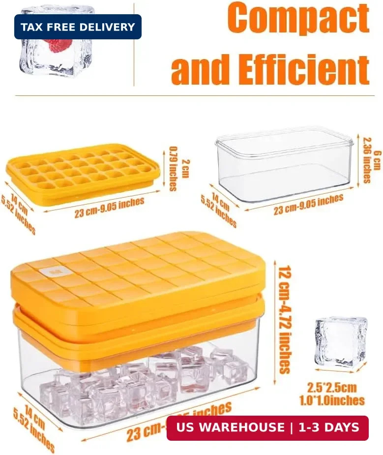 Brigii Ice Cube Tray with Lid&Bin, Ice Cube Mold with 56 Cubes, Stackable Ice Tr