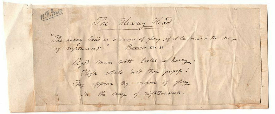Hannah Flagg Gould (1789-1865) Handwritten Poem Unsigned / Poet