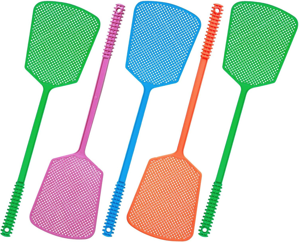 5 Pack Matamoscas Manuales de Plastico Mango Largo Colores Surtidos Interior