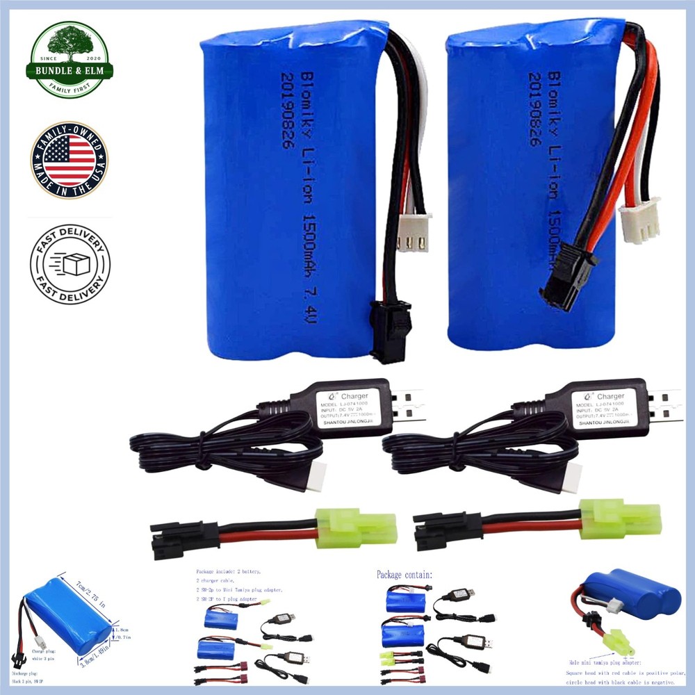 2 Pack Rechargeable 7.4V Lithium Polymer Batteries for Remote Control Vehicles