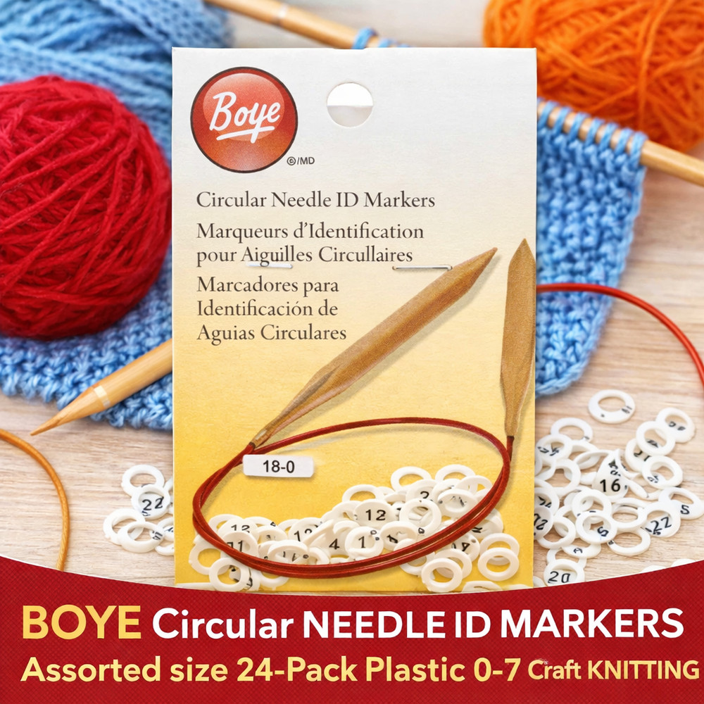 BOYE Circular NEEDLE ID MARKERS Assorted size 24-Pack Plastic 0-7 Craft KNITTING