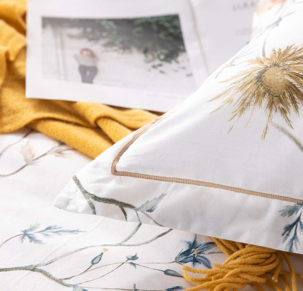 Comforter Queen Size, 600 Thread Count Cotton White Printed with Flowers