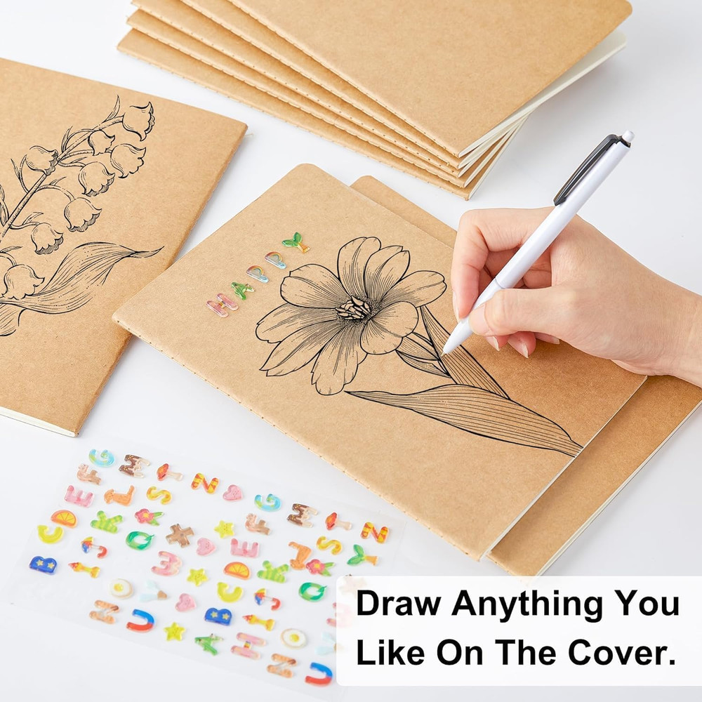 8 Pack Unlined Kraft Paper Notebooks, Blank Journal Note Pad for Drawing Writing