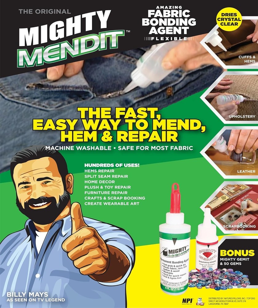 Mighty MENDIT™, Permanent Fabric Adhesive, Flexible Stretchable Washable,...