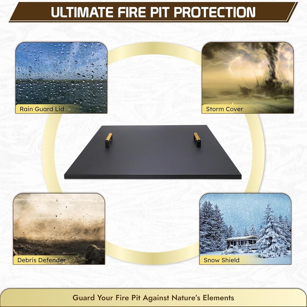 FEBTECH 34" Square Fire Pit Snuffer Lid for 32" FirePit with Wooden Handles