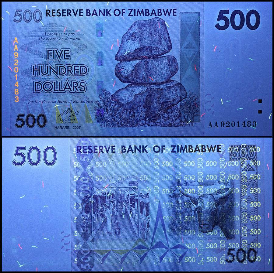 Zimbabwe 500 Dollars, 2007, P-70, Used