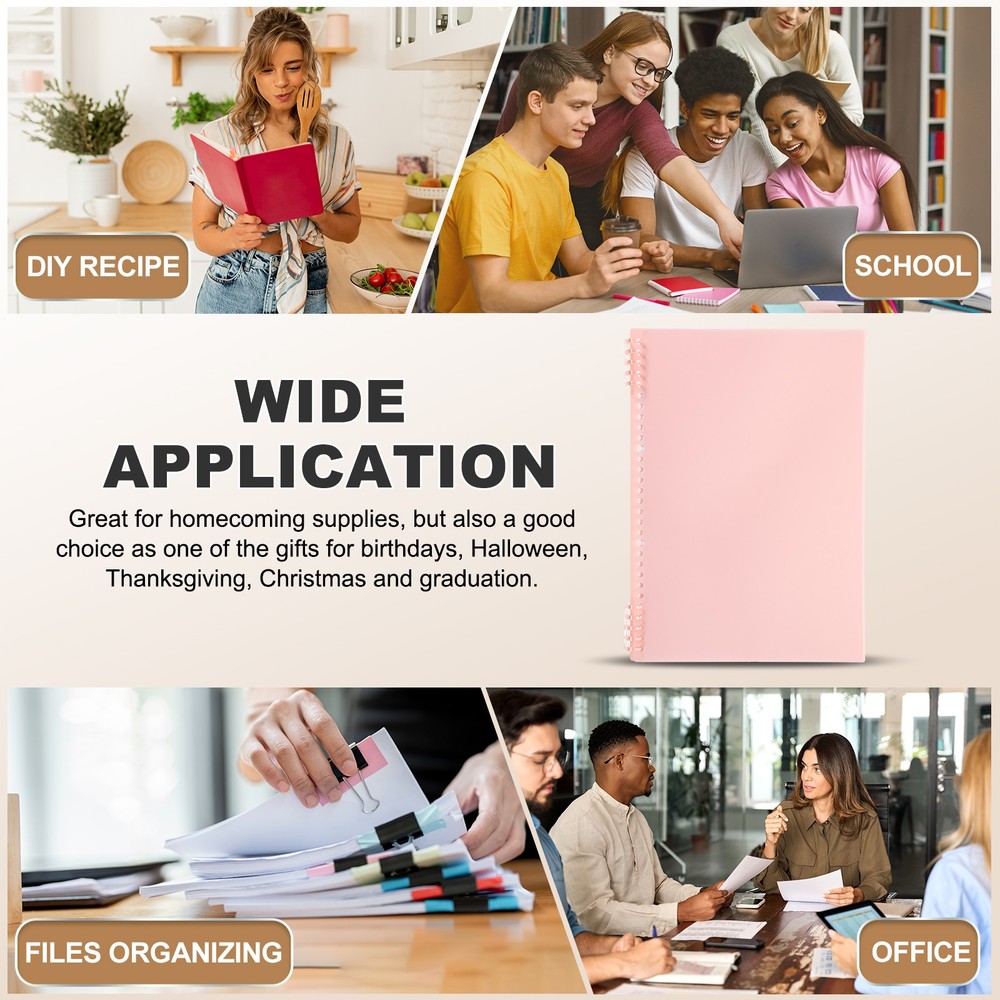 12 Pack A4 22 Mil Plastic Notebook Binder Covers with Binding Comb, Pink